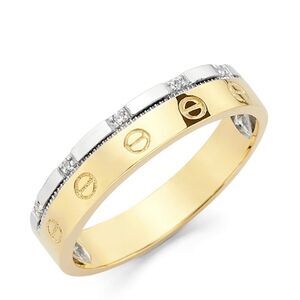 14k Solid Gold CZ two color wedding band | Gift | Fine Jewelry |